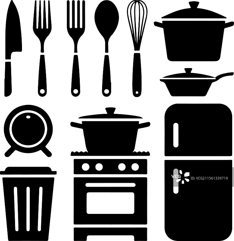 厨房图标集剪影设计图片素材