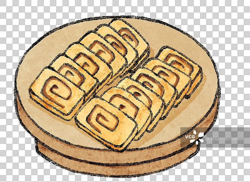 陕西延安美食国风插画-炸油糕图片素材