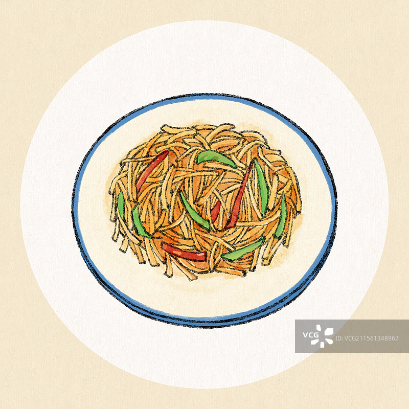 陕西延安美食国风插画-洋芋擦擦图片素材