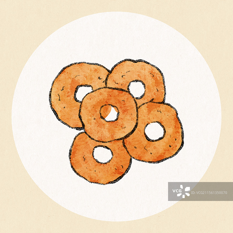 陕西延安美食国风插画-油馍馍图片素材