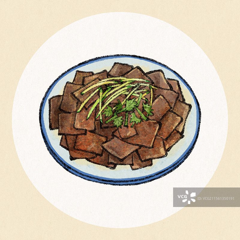 陕西延安美食国风插画-黑擀面皮图片素材