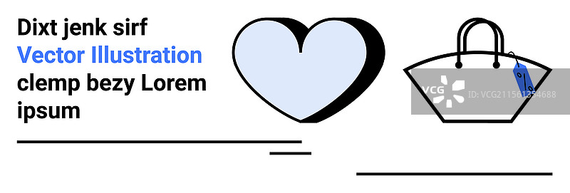 极简风格的心形图案和带蓝色标签的手提包图片素材