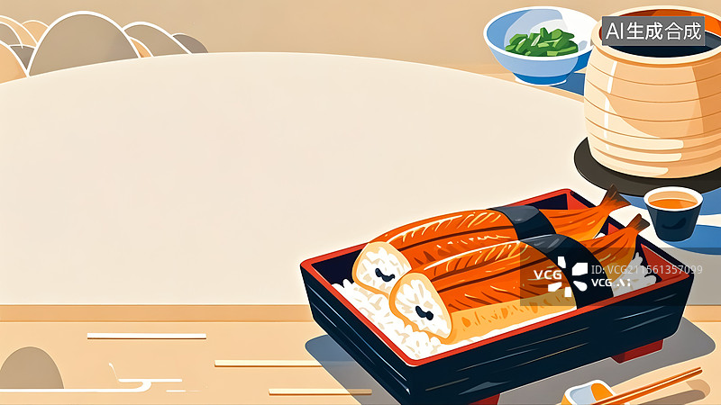【AI数字艺术】日式鳗鱼饭美食插画图片素材