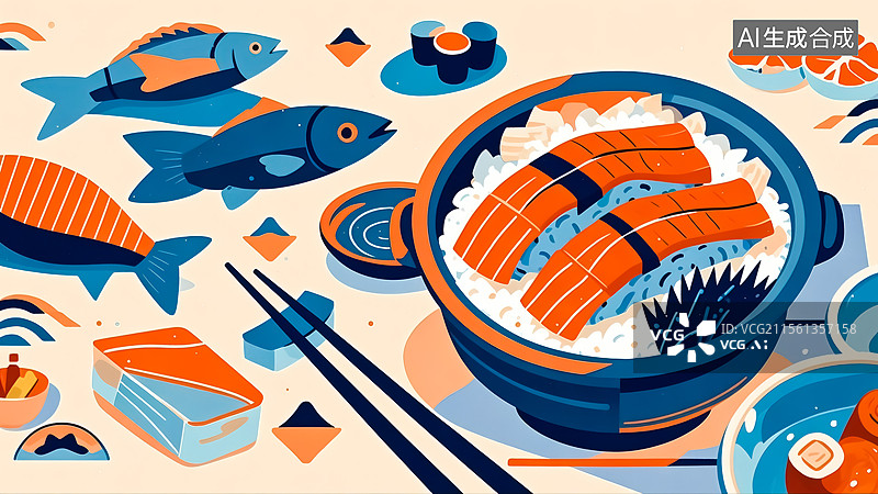 【AI数字艺术】日式鳗鱼饭美食插画图片素材