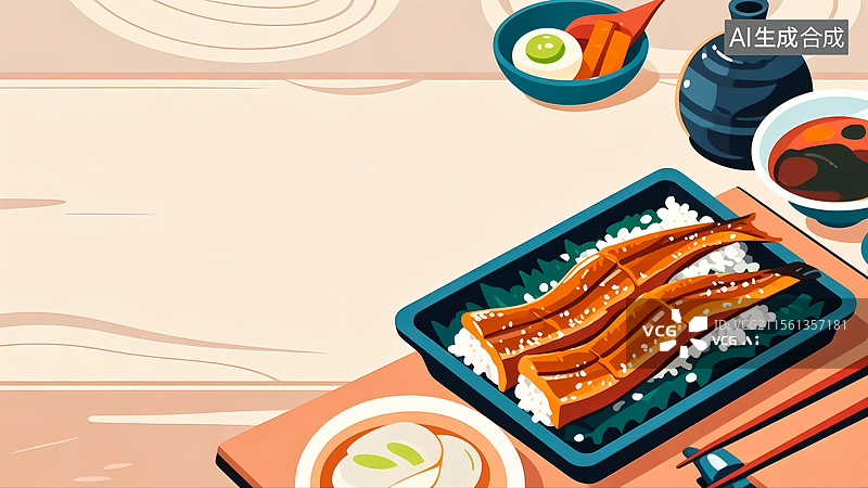 【AI数字艺术】日式鳗鱼饭美食插画图片素材