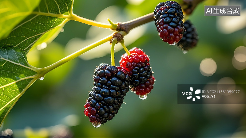 【AI数字艺术】植物上生长的桑椹浆果特写镜头图片素材