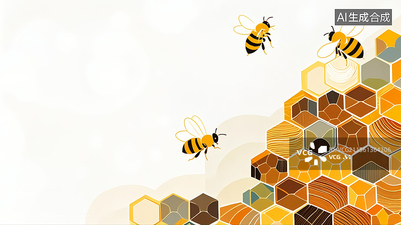 【AI数字艺术】蜜蜂与蜂巢插画图片素材