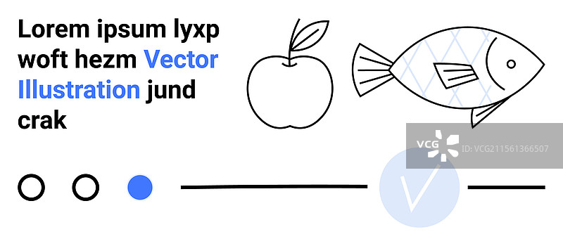 极简风格的水果和鱼的素描，带有勾选标记图片素材