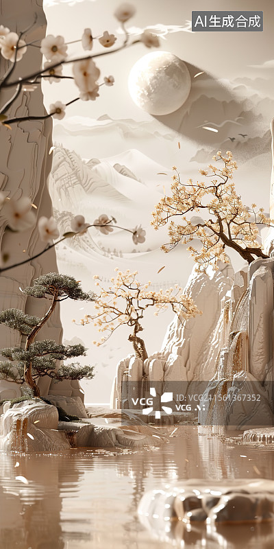 【AI数字艺术】中国 山水装饰图片素材