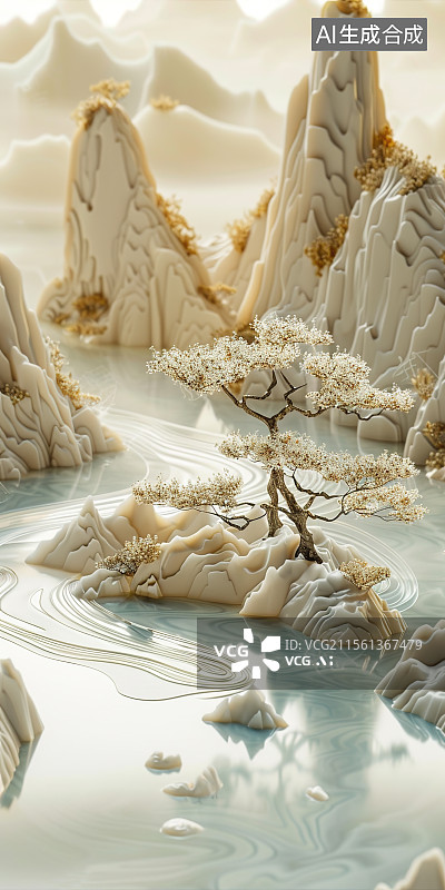 【AI数字艺术】中国 山水装饰图片素材