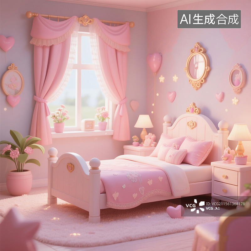 【AI数字艺术】粉色浪漫公主房图片素材
