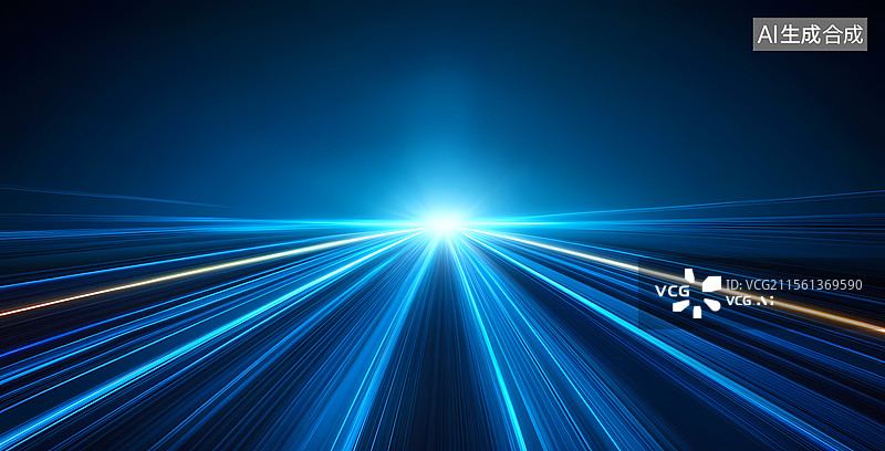 【AI数字艺术】梦幻霓虹蓝未来高速公路隧道图片素材