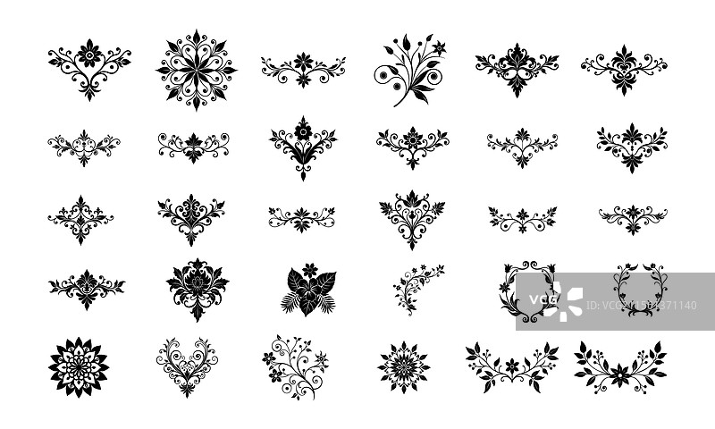 复古花卉边框与精致植物组合图片素材