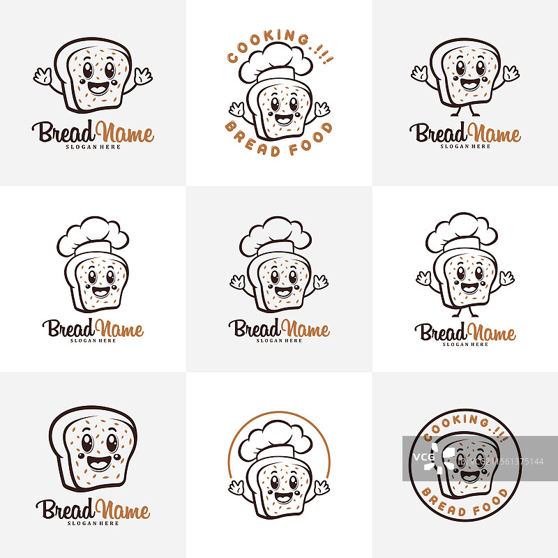 角色面包标志设计概念集图片素材