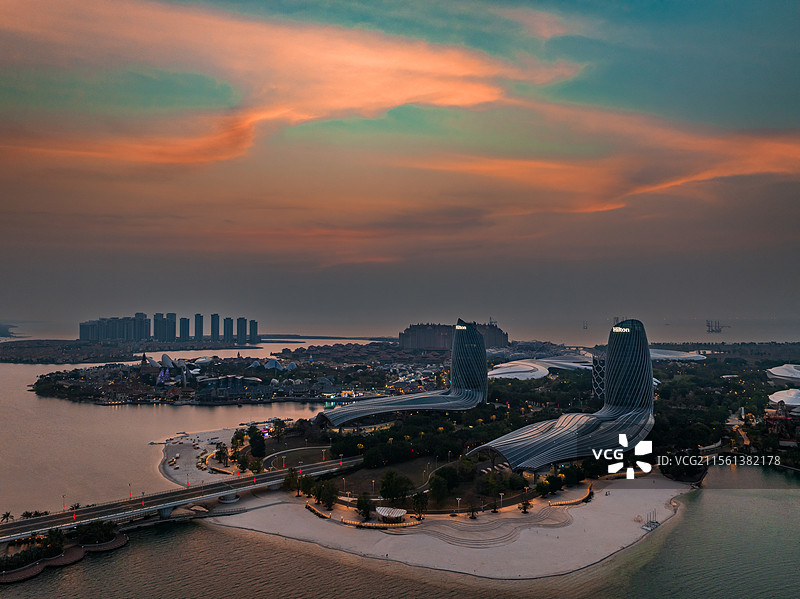 海南儋州海花岛日落后黄昏晚霞夜景图片素材