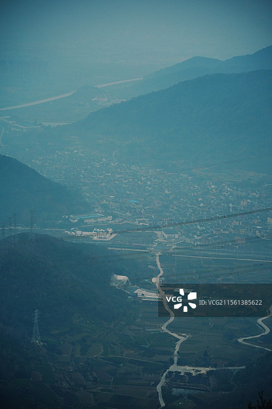 宁波北仑福泉山山顶眺望农田图片素材