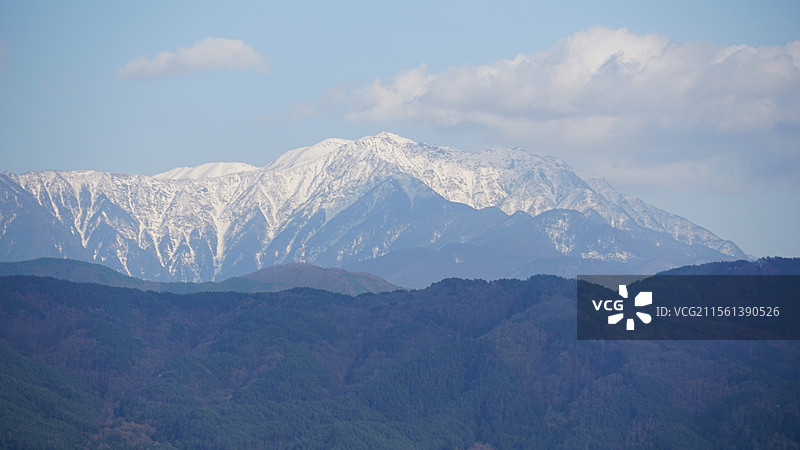 樱花与雪山 日本长野图片素材
