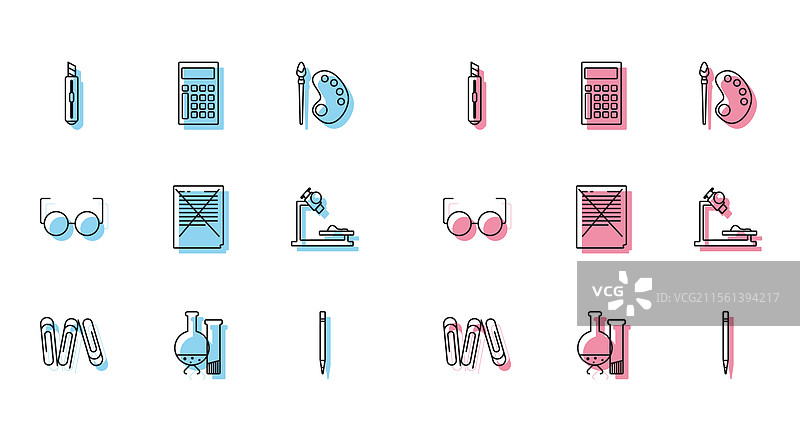 试管、烧瓶和化学用品的线条纸图示图片素材