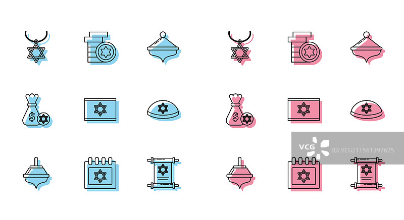 设置线条的光明节陀螺与犹太历图片素材