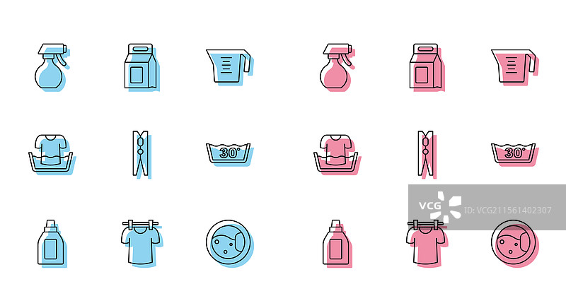 清洁剂干燥衣物的瓶子设置图片素材