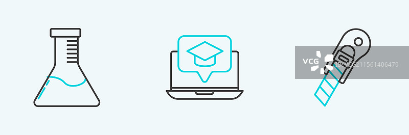 实验室用的直线文具刀、试管和烧瓶图片素材