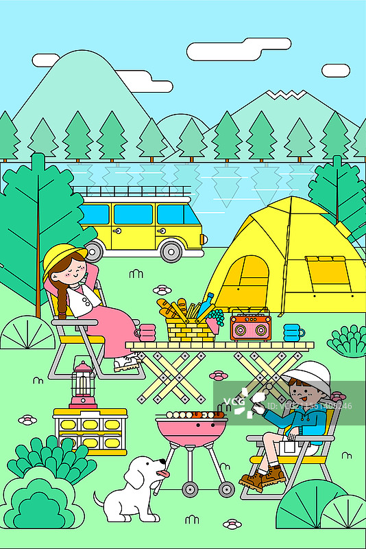 露营插画竖版图片素材