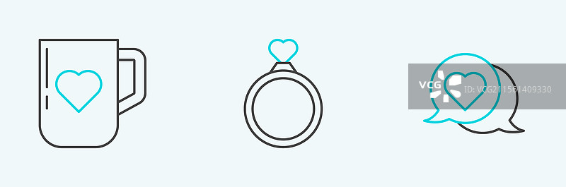 咖啡杯中的心形线条与对话气泡图片素材