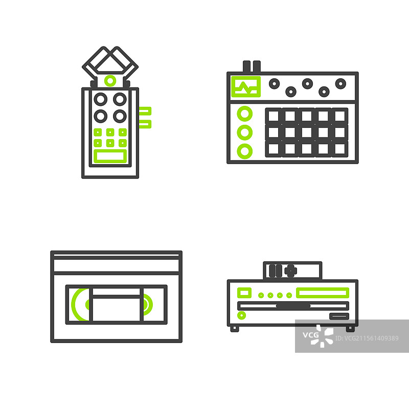 音响设备、音乐CD播放器和VHS录像带图片素材