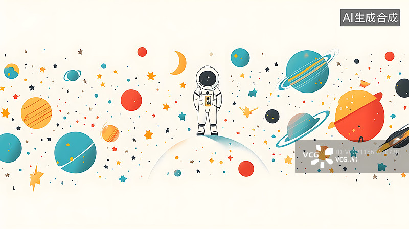 【AI数字艺术】宇航员登月卡通太空插画图片素材