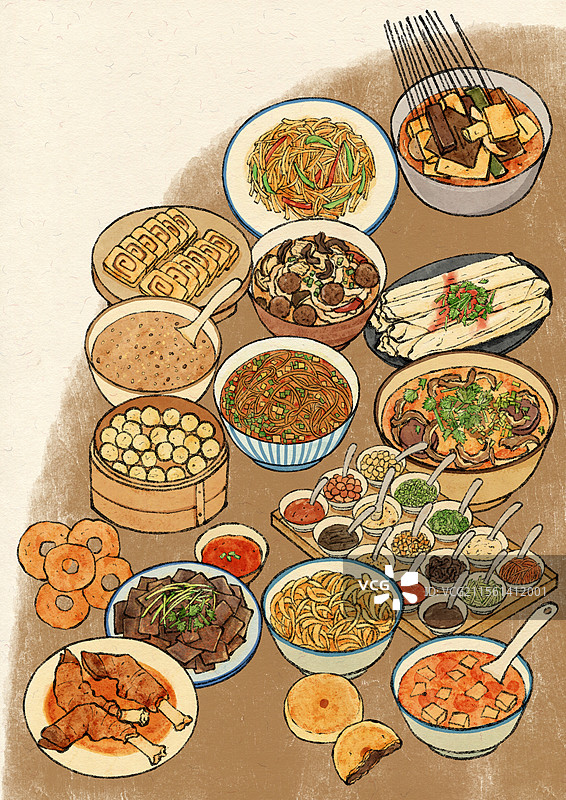 陕西延安美食国风插画图片素材