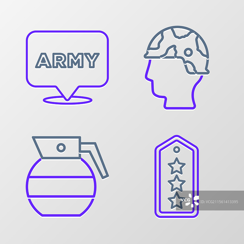 军人手持手榴弹的军衔排列图片素材