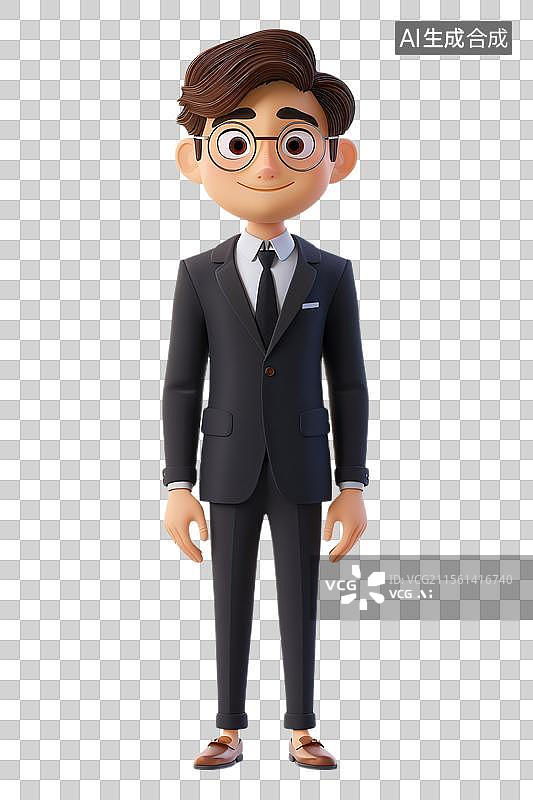 【AI数字艺术】自信的卡通商务精英  身穿正装胸口别花的帅气新郎图片素材