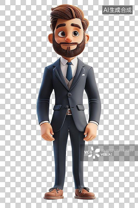 【AI数字艺术】自信的卡通商务精英  身穿正装胸口别花的帅气新郎图片素材