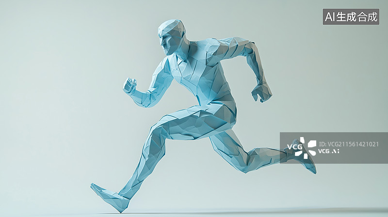 【AI数字艺术】奔跑冲刺的肌肉发达男人3D立体折纸模型图片素材