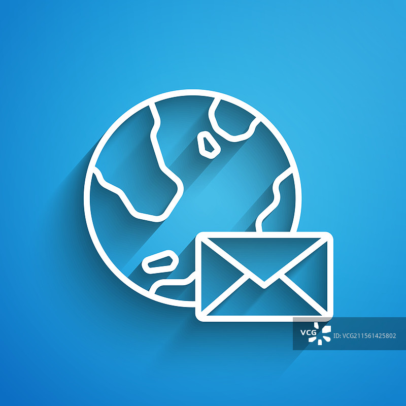 白色线条地球仪与邮件和电子邮件图标图片素材