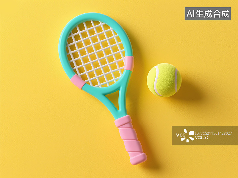 【AI数字艺术】3D粘土风格网球和球拍卡通插画生活方式卡片设计运动器材锻炼全民运动图片素材