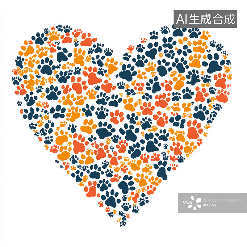 【AI数字艺术】彩色爪印组成的心形图案图片素材