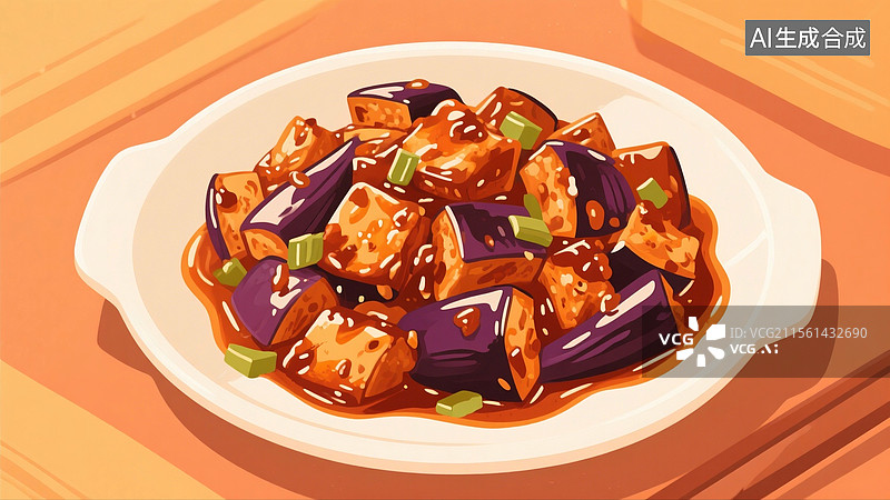 【AI数字艺术】美食红烧茄子图片素材