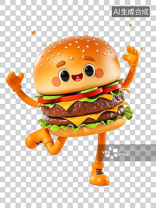 【AI数字艺术】可爱的汉堡包吉祥物快乐的跳舞打招呼图片素材