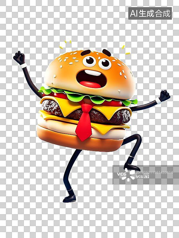 【AI数字艺术】可爱的汉堡包吉祥物快乐的跳舞打招呼图片素材