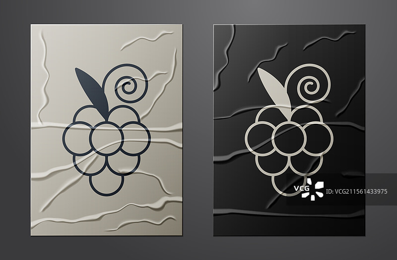 白色葡萄水果图标，孤立在皱纹纸上图片素材