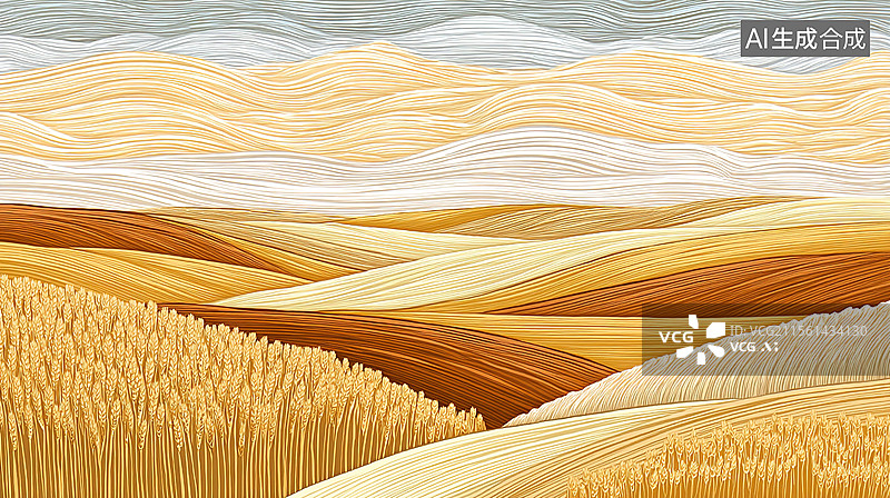 【AI数字艺术】抽象农业景观金色麦田象征乡村振兴丰收小麦节气背景图片素材