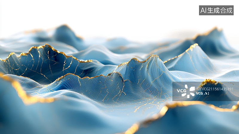 【AI数字艺术】新中式国潮黛蓝金色鎏金抽象意境山水风光图片素材