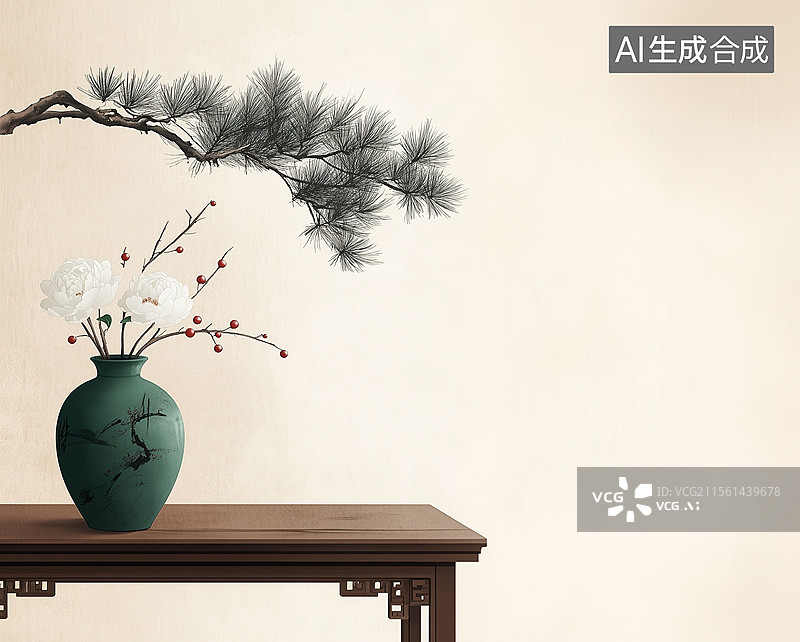 【AI数字艺术】中式艺术插花图片素材
