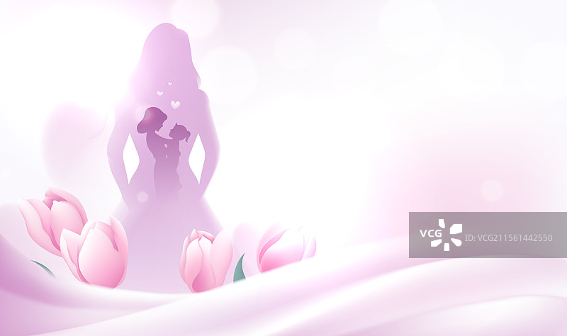 母亲节插图母亲和孩子剪影紫色氛围图片素材