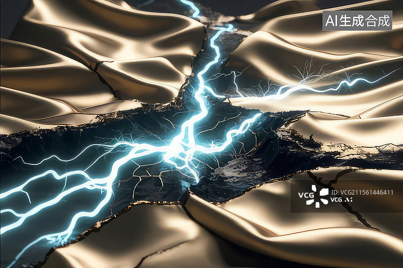 【AI数字艺术】电击穿过裂开的地面图片素材