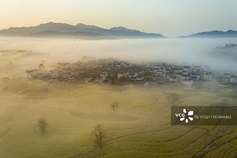 卢村晨雾图片素材