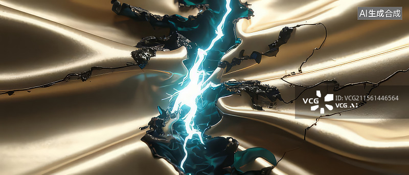 【AI数字艺术】闪电裂纹在光滑表面上的抽象图像图片素材