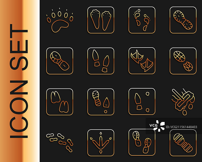 人类脚印、鞋子、拖把和熊爪的排列图片素材