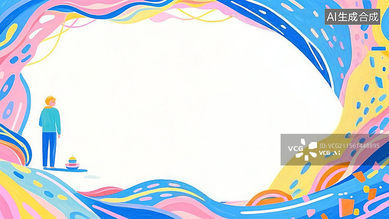 【AI数字艺术】2D卡通环绕-抽象艺术中的孤独人物图片素材